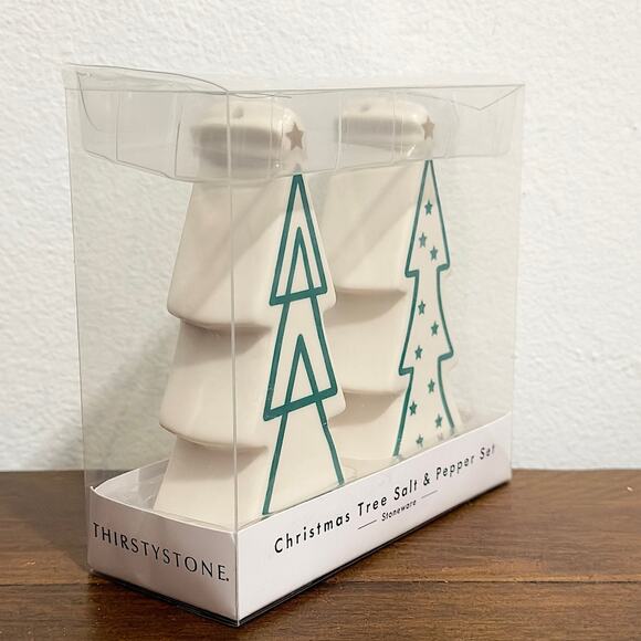 NWT: Thirstystone - Stoneware, Christmas Tree, Salt and Pepper Shakers, Set of 2 - Picture 2 of 4